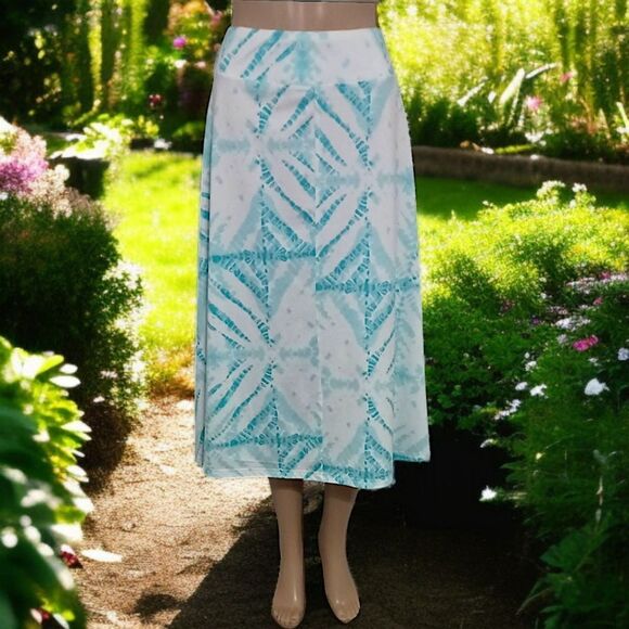Jane Ashley‎ Midi Skirt Sz M Bohemian Stretch Fit Flare Pull On Beachy Coastal - Picture 10 of 16